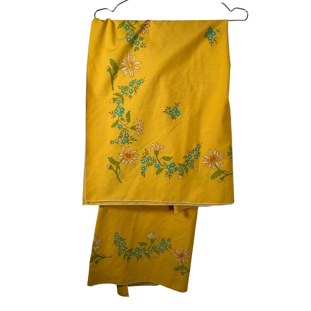 Vintage Tablecloth Buttercup Yellow Floral Cotton Daisy Print 54x59 Cottagecore